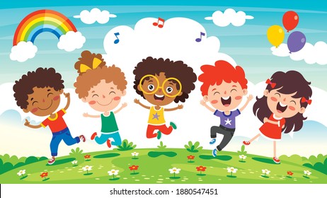 Happy Multi Ethnic Kids Playing Together