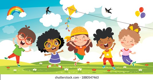 Happy Multi Ethnic Kids Playing Together