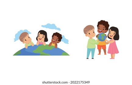 Feliz Día Internacional de la Amistad, Unidad, protección del planeta Tierra Ilustración del vector de dibujos animados