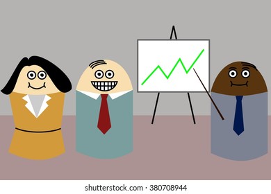 happy multicultural work team seeing good figures
