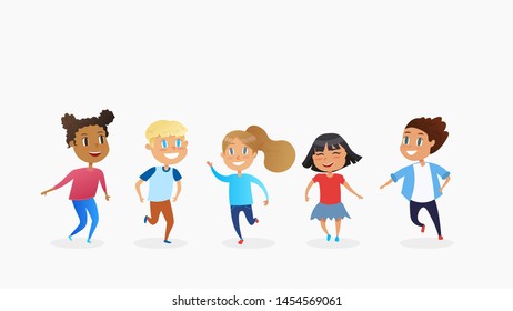 Happy multiracial cartoonish children running