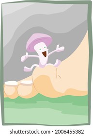 a happy mushrom when us have the dirty foot flat illustration for foot care, foot health, anti mushrom, mushrom sticker, dirty ffoot attention, foot clean, and many more