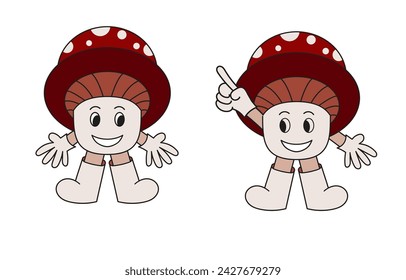 happy mushroom cartoon A pointing hand with a face, arms and legs.