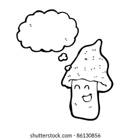 happy mushroom cartoon  with thought bubble
