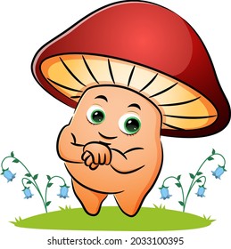 The happy mushroom is crossing the hand of illustration