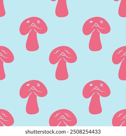 Happy Mushroom with Happy Face Seamless illustration Vector for all Design fabric, linen, papers, carpet, table cloth, bag, fashion