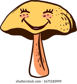 happy mushroom, illustration, vector on white background.