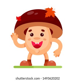 Happy mushroom vector isolated on a white background. Cartoon character of mushroom.