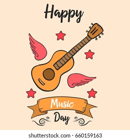 Happy music day card style vector art collection