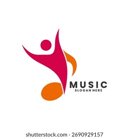 Happy Music Logo Design Vektor. Fröhliche Musik mit fröhlichen Menschen Logo-Design