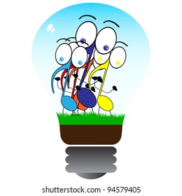 happy music notes inside in lightbulb