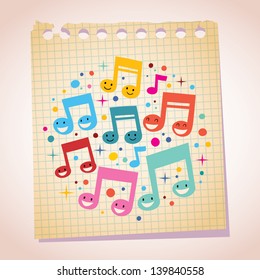 Happy music notes note paper cartoon illustration