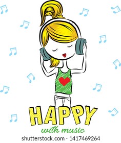 Happy with music vector drawing