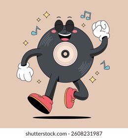 Happy music vinyl cartoon mascot	