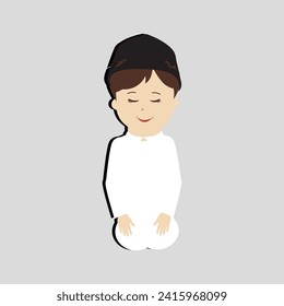 Happy muslim boy cartoon character vector. Muslim boy praying, Little muslim kid different pose and feel peace.
