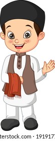 Happy muslim boy cartoon on white background