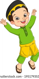 Happy muslim boy cartoon on white background