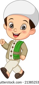 Happy Muslim Boy Cartoon Walking