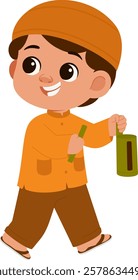 Happy Muslim Boy Hitting Kentongan Illustration