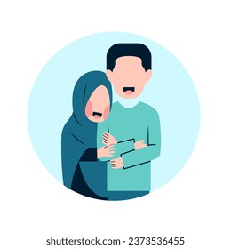 Happy Muslim Couple Flat Illustration 