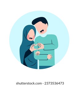 Happy Muslim Couple Flat Illustration 