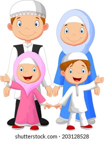 Happy Muslim Family Cartoon