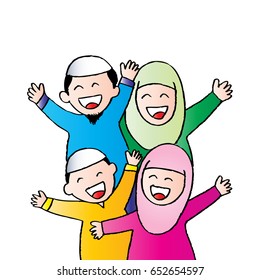 Happy muslim family cartoon 