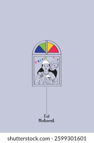 Happy Muslim Family Celebrating Eid Festival.Color of Eid color of festival. Vector Eid Greetings