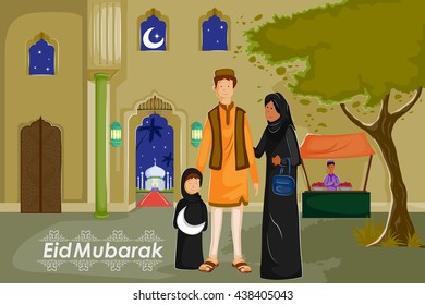 Happy muslim family celebrating Eid in vector