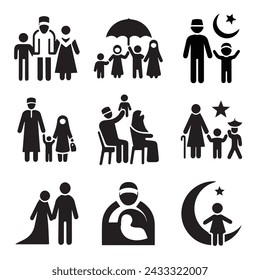Happy Muslim Family Icon Collection - Islamic Family Vector Icon set