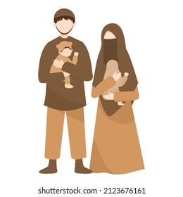 Happy Muslim family illustration . Muslim Couple with their children.