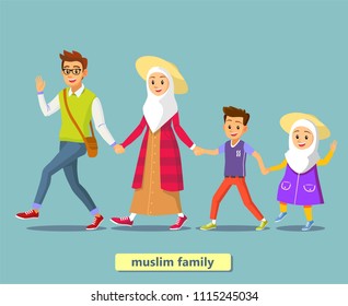 Happy Muslim Family with traveling.