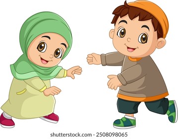 Happy muslim girl and boy cartoon of illustration