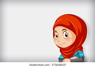 Happy muslim girl cartoon character illustration