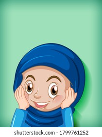 Happy muslim girl cartoon character illustration