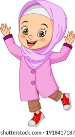 Happy muslim girl cartoon on white background