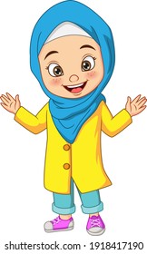 Happy Muslim Girl Cartoon On White Stock Vector (Royalty Free ...