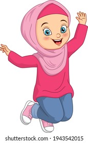 Happy muslim girl cartoon on white background