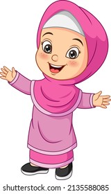 Happy Muslim Girl Cartoon On White Stock Vector (Royalty Free ...