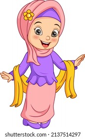 Happy muslim girl cartoon posing