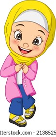 Happy muslim girl cartoon posing
