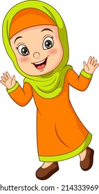 Happy Muslim Girl Cartoon Posing