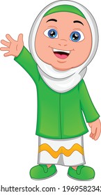 Happy Muslim Girl Cartoon Waving