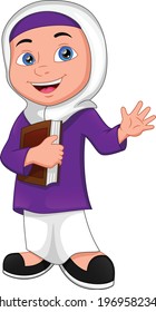 Happy Muslim Girl Cartoon Waving