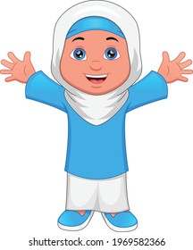 Happy Muslim Girl Cartoon Waving