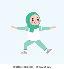 Happy Muslim Girl Child Doing Yoga Exercise Healthy Lifestyle Active Kid