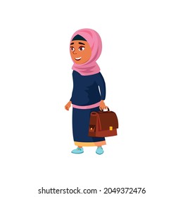 happy muslim girl going at school with bag cartoon vector. happy muslim girl going at school with bag character. isolated flat cartoon illustration