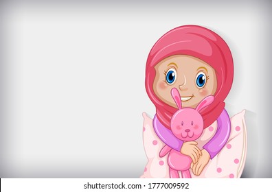 Happy muslim girl in pajamas illustration