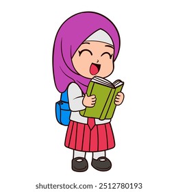 Happy Muslim Girl Reading a Book Joyfully