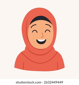 Happy Muslim Girl Wearing Hijab Smiling with Cheerful Expression – Cute Islamic Character Illustration for Education, Emotion, and Islamic Content